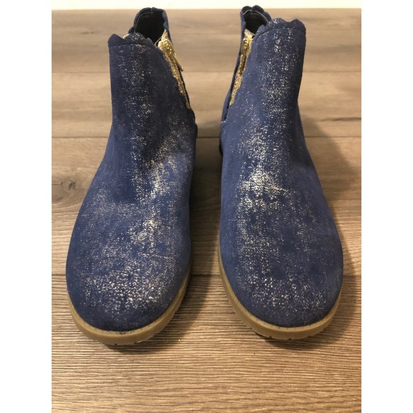 Girl's Land's End Blue Sparkle Metallic Scalloped Ankle Boots - Picture 2 of 7